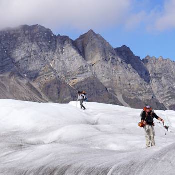 Hiking on Gates glacier in Wrangell St. Elias National Park, Alaska