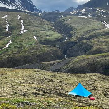 Canyon Creek camp on Pyramid Peak route, Wrangell St. Elias National Park , Alaska