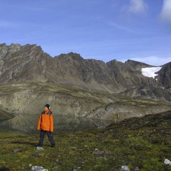 Child hiking at Steamboat Hills Wrangell St Elias Park, Alaska