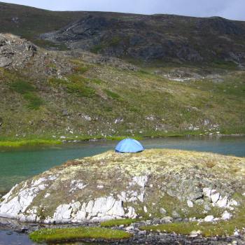 tent at lake Steamboat Hills Wrangell St Elias Park, Alaska