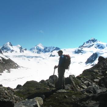 Ridge hiking at Fan Glacier Lake, Wrangell St. Elias National Park, Alaska