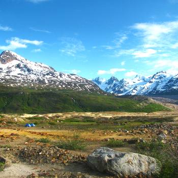 Camp at Fan Glacier Lake, Wrangell St. Elias National Park, Alaska