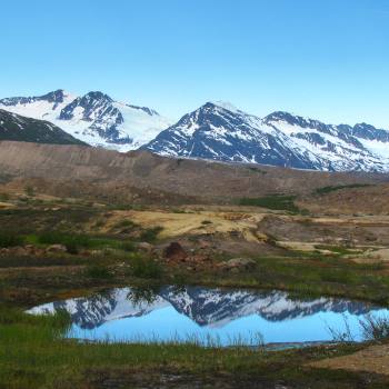 Lake and mountains at Fan Glacier, Wrangell St. Elias National Park, Alaska