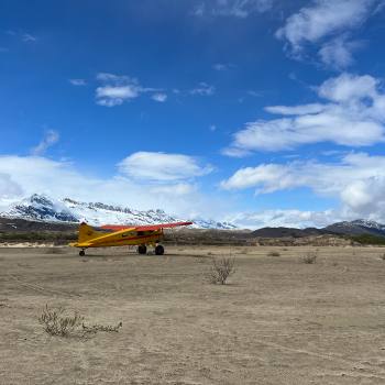 Plane on Fan Glacier airstrip, Wrangell St. Elias National Park, Alaska