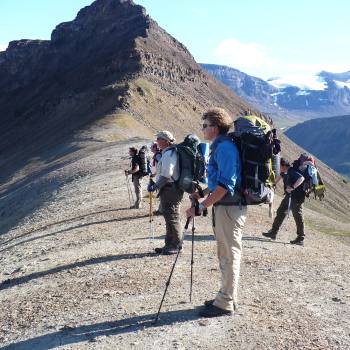 Crossing a ridge along the Goat Trail, Wrangell St. Elias National Park, Alaska