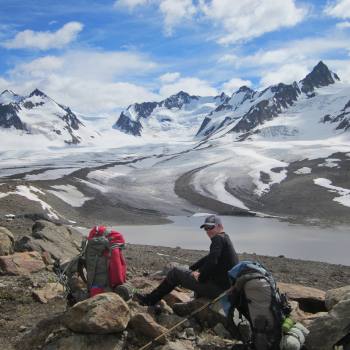 Glacial melt pond onS even Pass route in Wrangell St. Elias National Park, Alaska