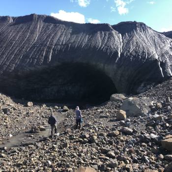 Crossing glacial moraine at Sanford Plateau, Wrangell St. Elias National Park, Alaska