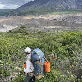 Backpackers on Sanford Plateau, Wrangell St. Elias Ntl. Park, Alaska